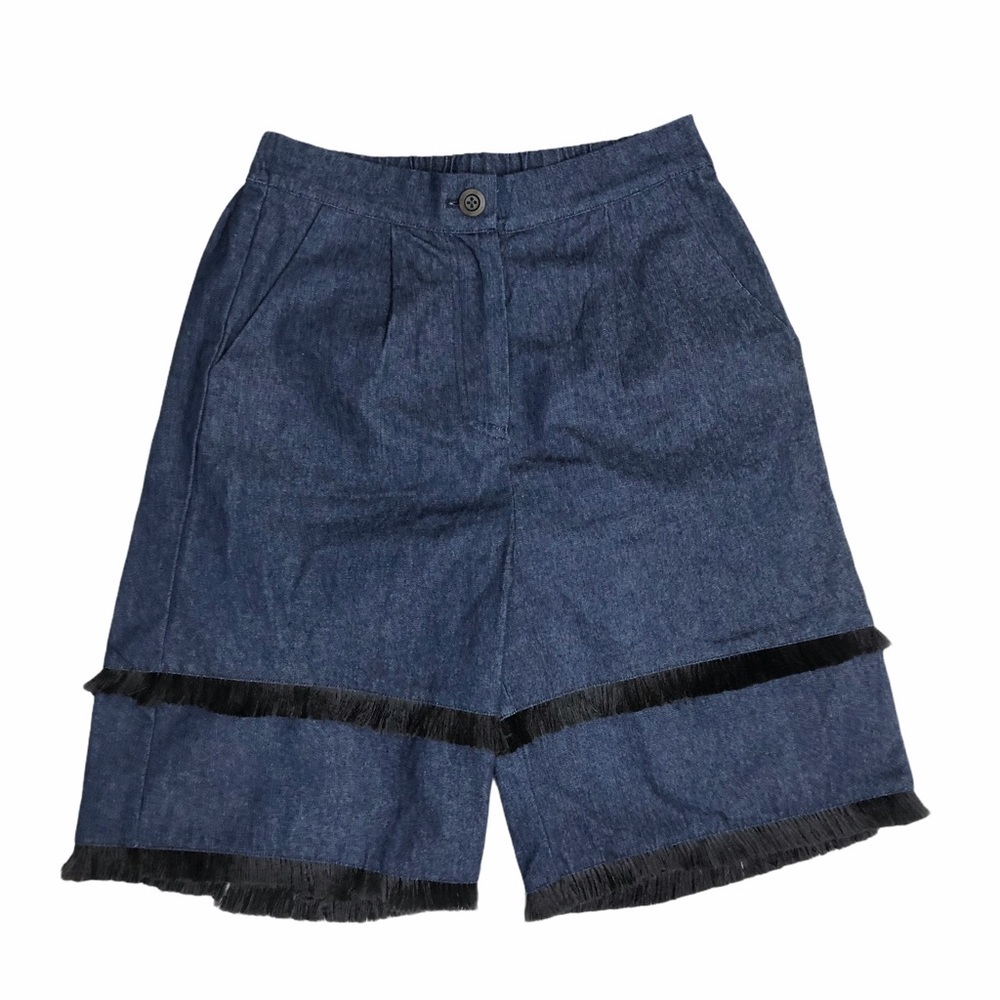 TOV Women’s Tiered Fringe Denim Bermuda Shorts Size Small (38) Statement Shorts - Picture 3 of 8